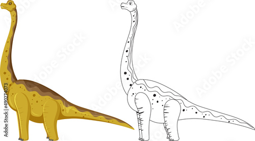 Brachiosaurus dinosaur with its doodle outline on white background