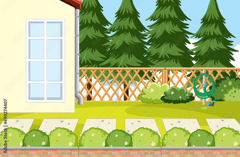 Scene of backyard with a fence Scene of backyard with a fence