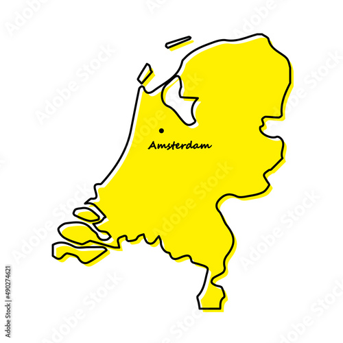 Simple outline map of Netherlands with capital location