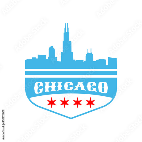 Badge Chicago, Illinois, USA. Visit city logo template for banner, flyer and branding