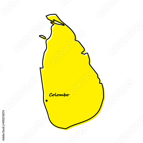 Simple outline map of Sri Lanka with capital location