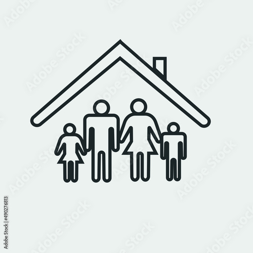 Family in house vector icon illustration sign