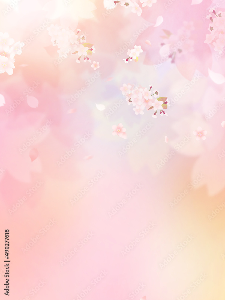 Pastel color background material with cherry blossoms