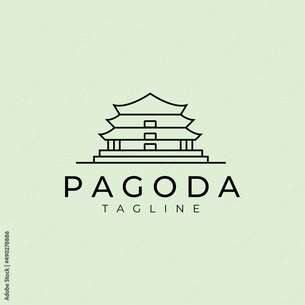 pagoda logo temple vector line art japanese illustration design