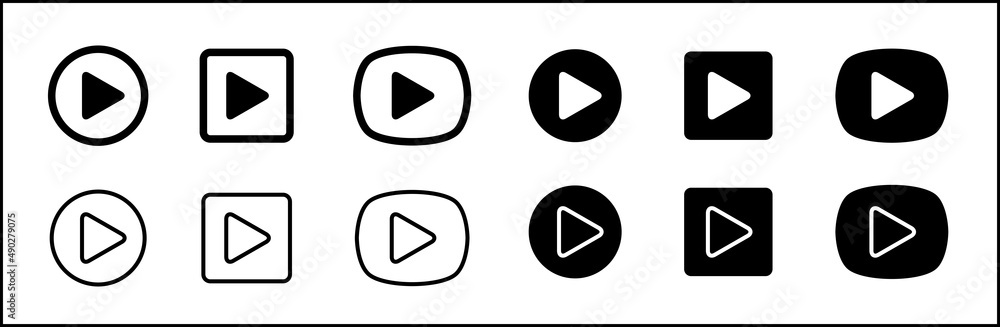 Play button vector icon set. Multimedia music plays buttons collections. Video cinema and audio illustration. Play button vector icon set. Multimedia music plays buttons collections. Video cinema and audio illustration.