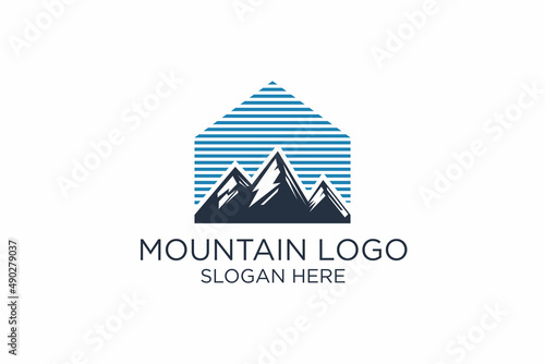 mountain logo, alpine, panorama, hiking, hill, retro, vintage coat of arms, label, masculine, countryside, stamp, classic