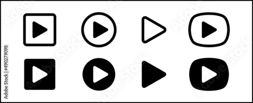 Play button vector icon set. Multimedia music plays buttons collection. Video cinema and audio illustration. Simple flat design style.