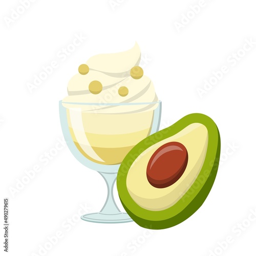 Avocado Flavored Fruit Sundae Glass Cup Isolated White Background