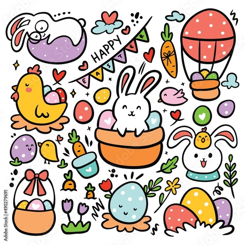 Set of Hand Drawn Easter Doodle Vector Illustration