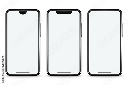 Set of smartphone mockup with blank screen. Mobile phone for web, inforgraphics or presentation.