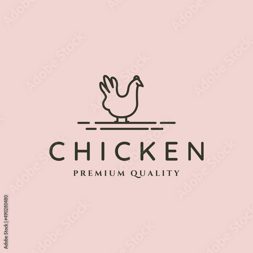 chicken minimalist line art logo vector symbol illustration design