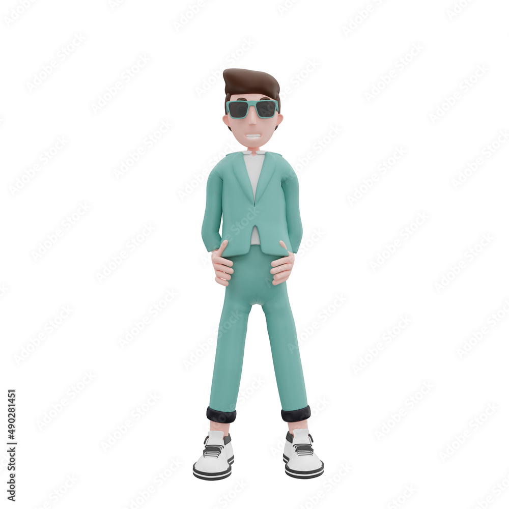 3d rendering businessman standing and hands on waist pose