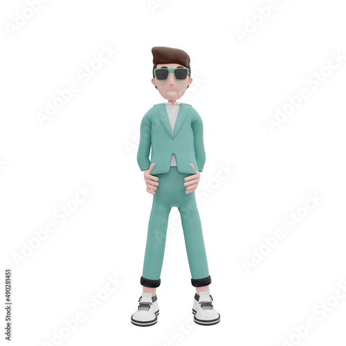 3d rendering businessman standing and hands on waist pose © yogeeid