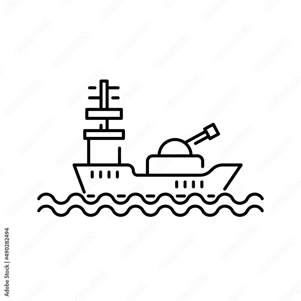 War battleship line icon, outline vector sign, linear pictogram isolated on white. Symbol, logo illustration