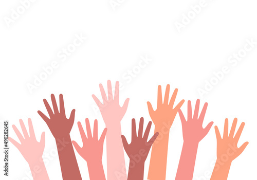 挙手する人々のベクターイラスト(協力,団結,賛成,助ける,交流,合意,大勢,人,人間,仲間,会議,手をあげる)