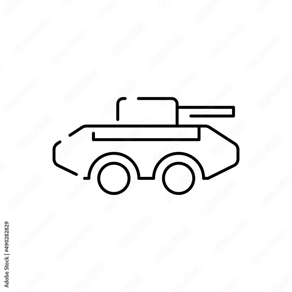 modern war tank line icon isolated on white, vector illustration