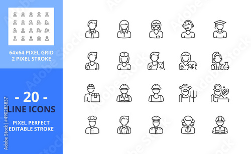 Line icons about avatar professions. Pixel perfect 64x64 and editable stroke