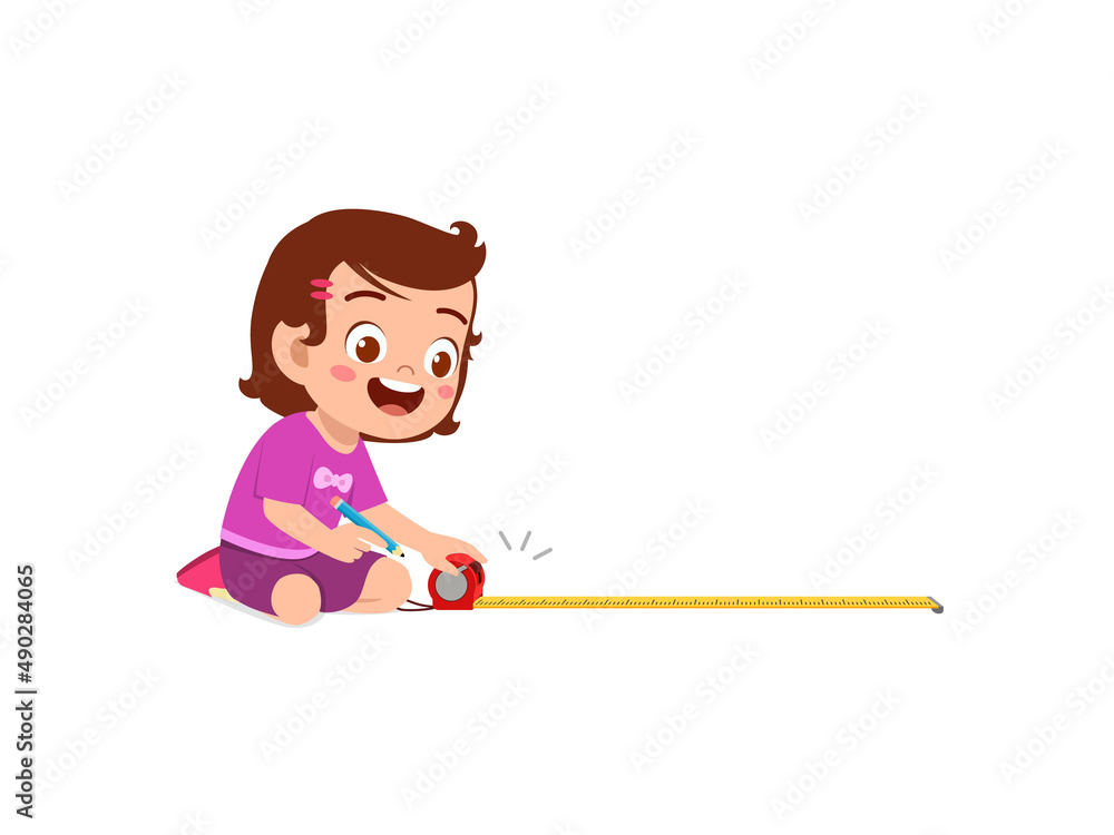 little girl holding measure tape and check length little girl holding measure tape and check length