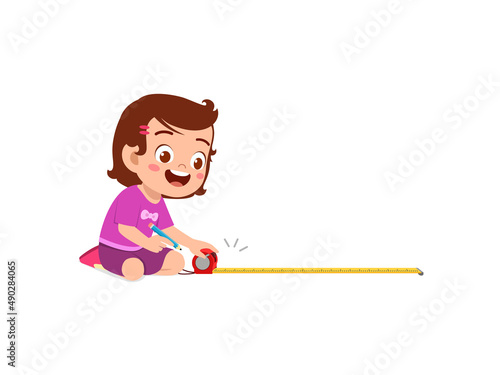 little girl holding measure tape and check length