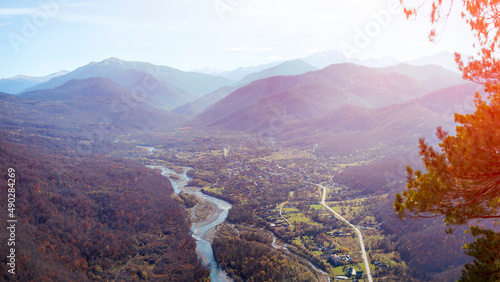 View from the Mount Monk to the village of Khamyshki, Adygea, Russia photo