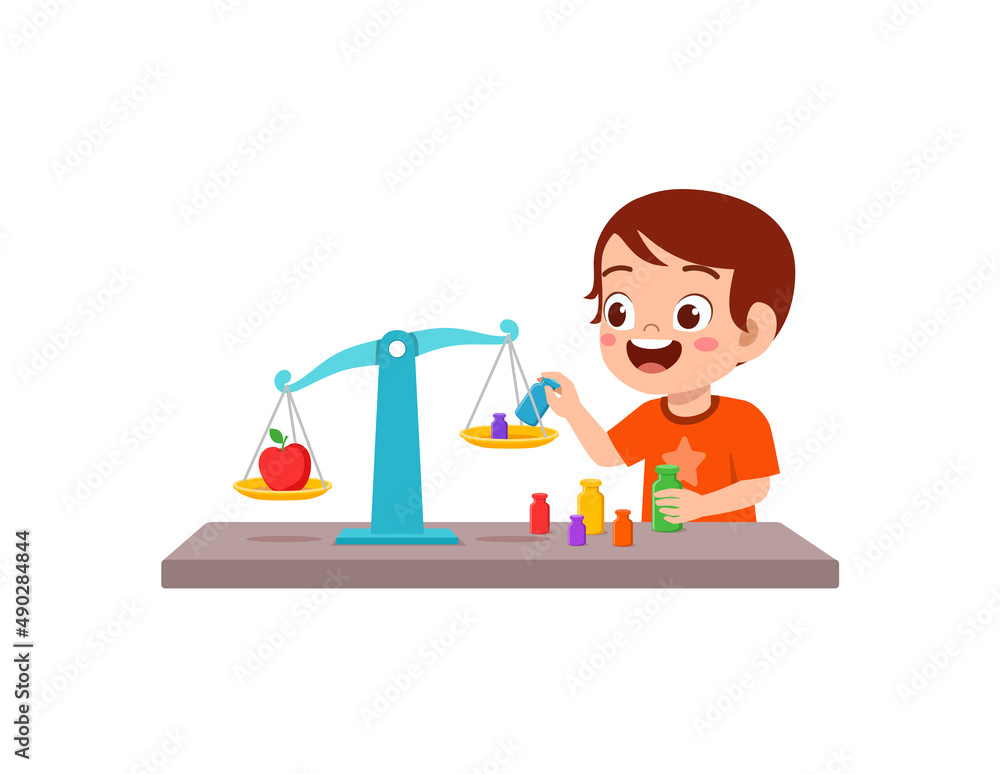 little boy study about weighing scale to balance object little boy study about weighing scale to balance object