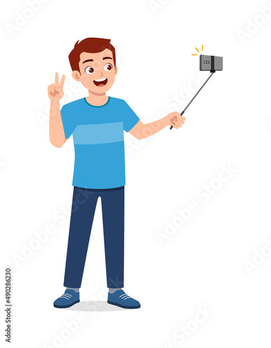 young man standing and take selfie photo