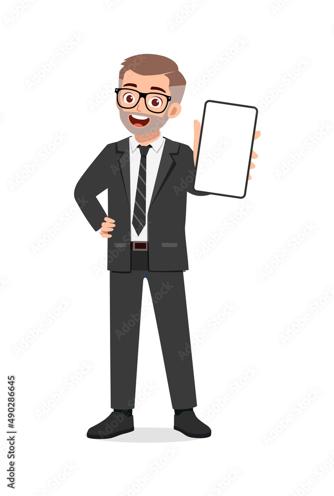 young man show phone screen with confident gesture