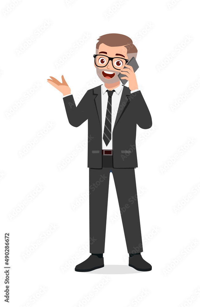 young man standing and talking using smartphone young man standing and talking using smartphone