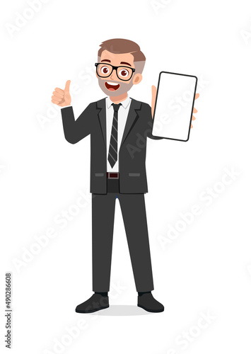 young man show phone screen with thumb up gesture
