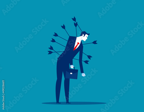 Business person with painful bows. Victim from business betrayal