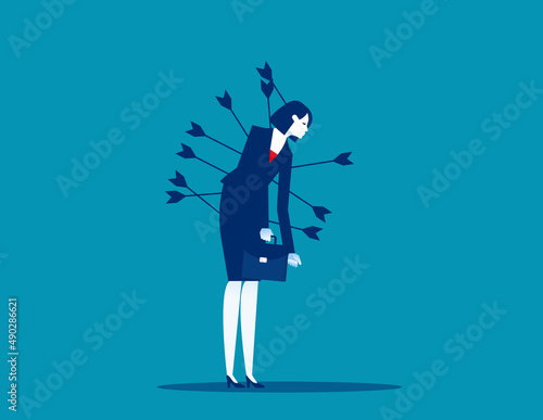 Business person with painful bows. Victim from business betrayal