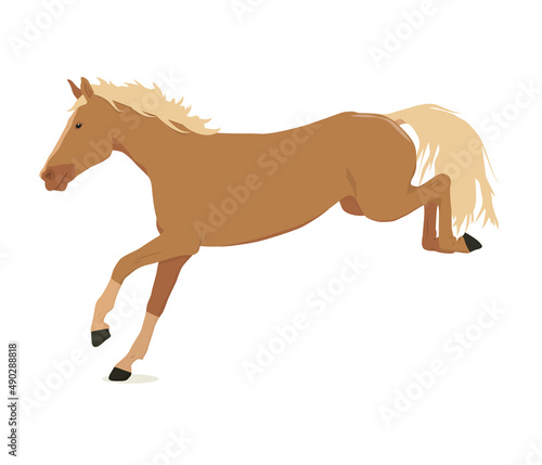 vector illustration of a running and jumping horse in beige color isolated on a white background