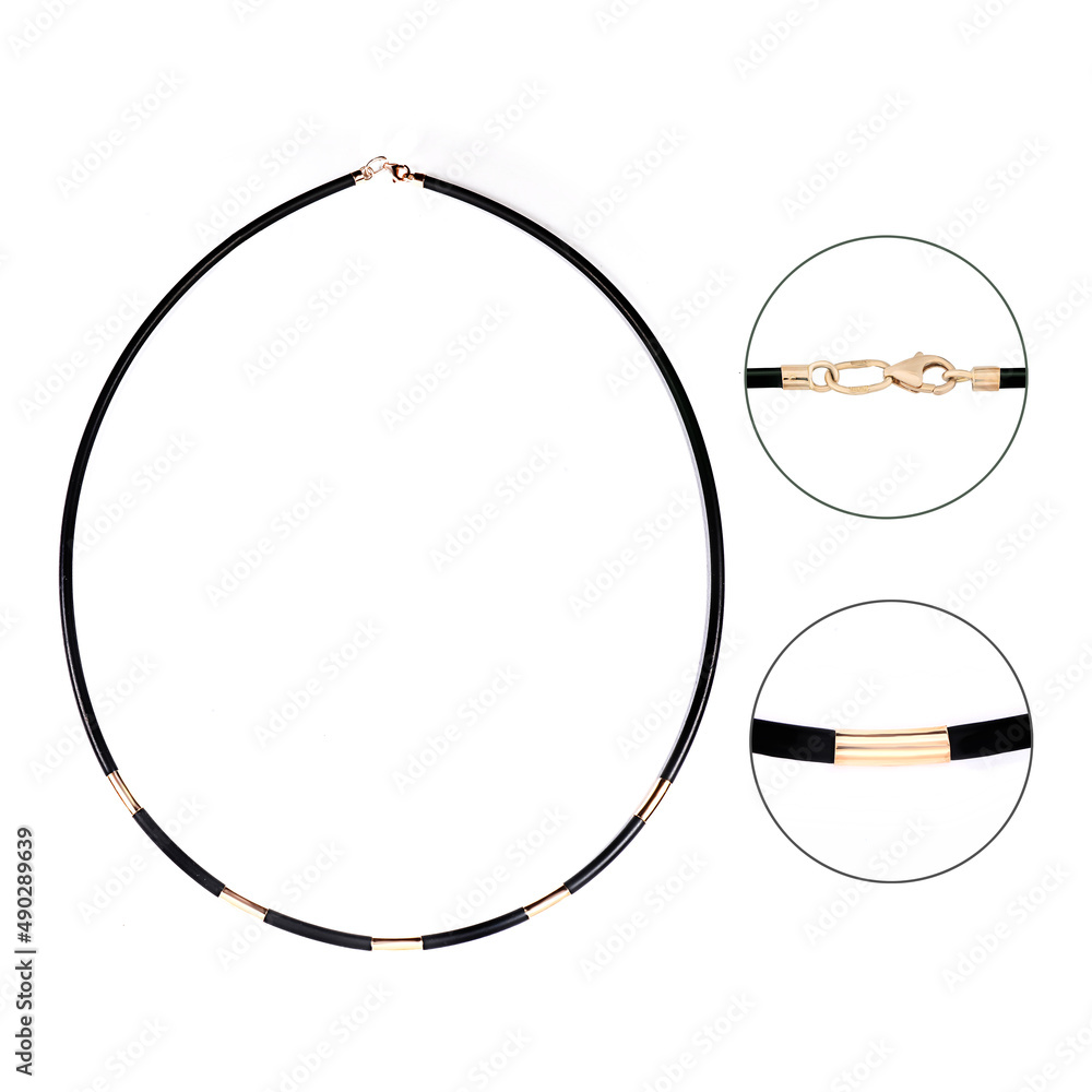 Silver gold macro pendant necklace with chain on white backround isolated