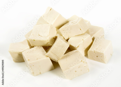Classic Tofu in Cubes on white Background - Isolated