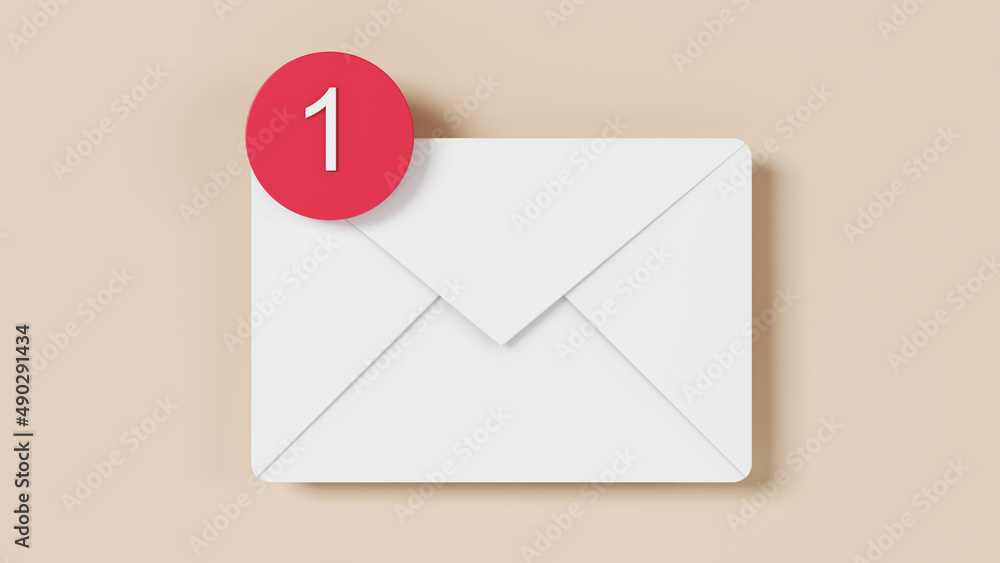 White envelope with notification. Messenger. 3D rendering. White envelope with notification. Messenger. 3D rendering.