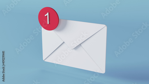 White envelope with notice. SMS. 3D rendering.