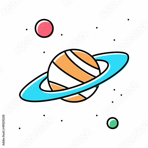saturn planet color icon vector flat illustration