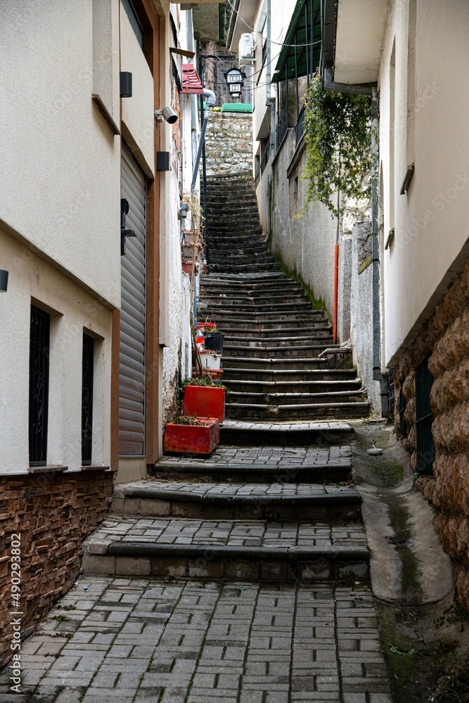 small street with stairs in the old part of the Macedonian city Ohrid