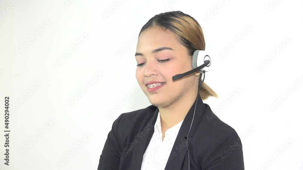 Female Asian Customer Service Agent Talking Female Asian Customer Service Agent Talking