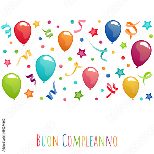 birthday greetings banner with balloons, confetti and streamers