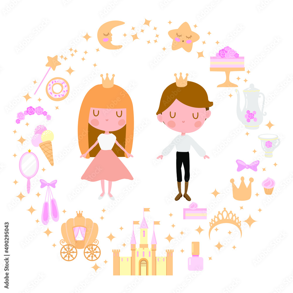 blonde princess and prince in fairy frame on the white background blonde princess and prince in fairy frame on the white background