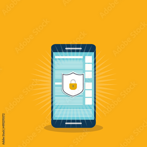 Internet Network Security. Safe browsing on mobile phone. Vector illustration.