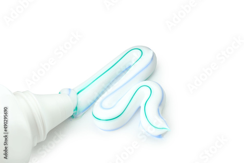 Toothpaste isolated on white background, close up