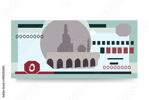 Egyptian Pound Vector Illustration. Egypt, Gaza Strip money set bundle banknotes. Paper money 5 EGP. Flat style. Isolated on white background. Simple minimal design.