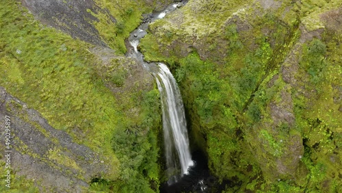 Aerial View Of Nauthusagil Waterfall In Iceland At Daytime - drone shot photo