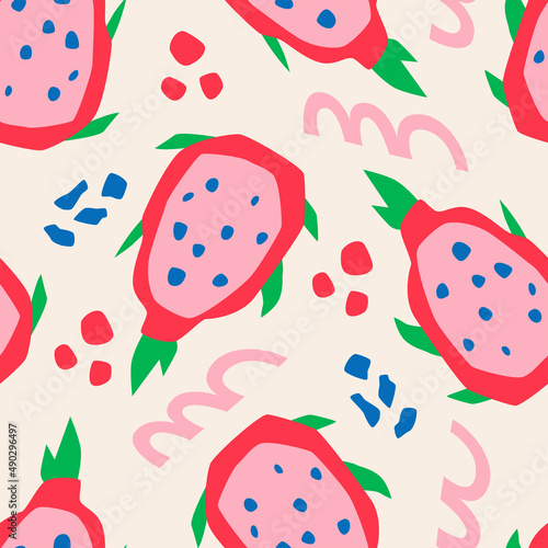 Dragon fruit seamless vector pattern