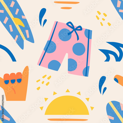 Summer surfing seamless vector pattern