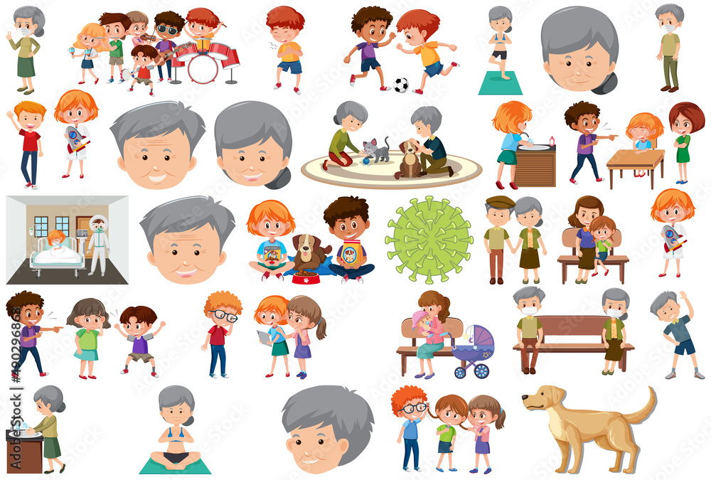 Set of different activities people in cartoon style Set of different activities people in cartoon style