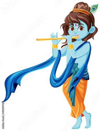 Indian god with blue skin on white background
