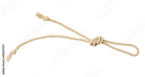 Beige cotton rope with knot isolated
